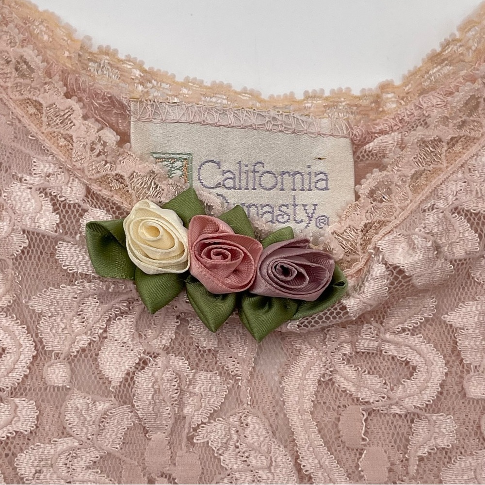 Vtg California Dynasty Pink Babydoll Cami Tank Top Womens Med Lace Floral 90s - Picture 5 of 12